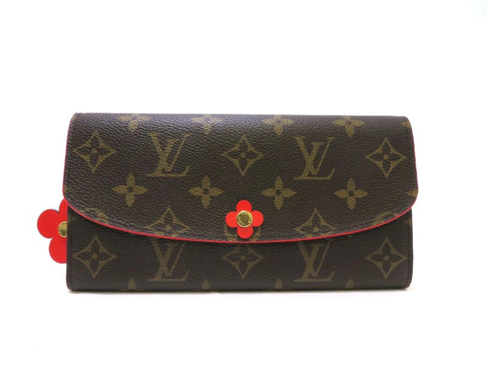 LOUIS VUITTON Monogram Portefeuille Emilie Bi fold Long Wallet Poppy Red AH